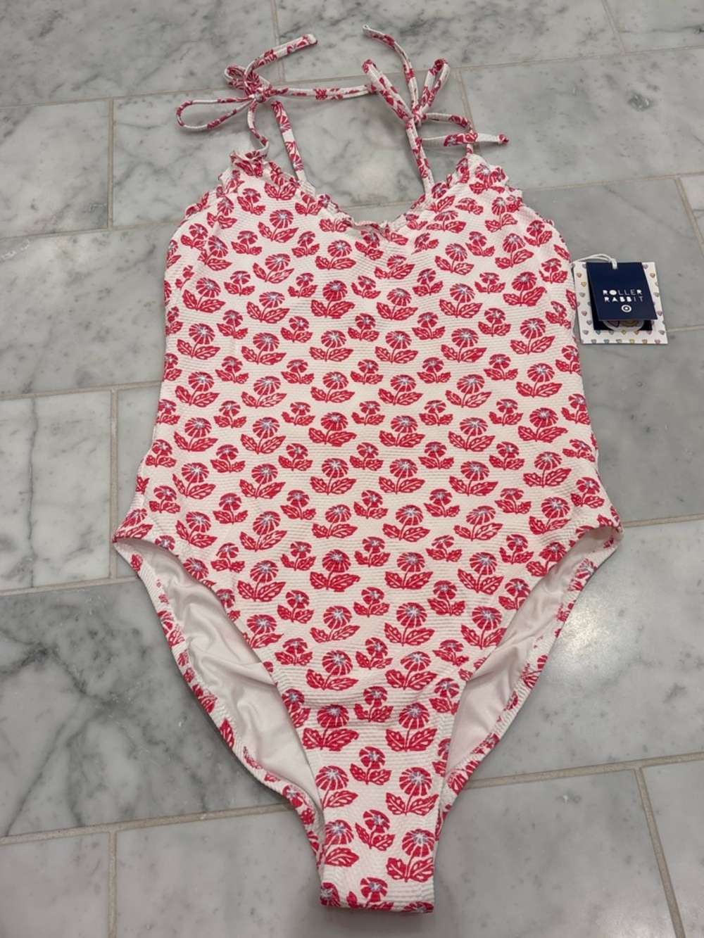 Roller Rabbit White One-Piece Swimsuit with Pink Floral Print